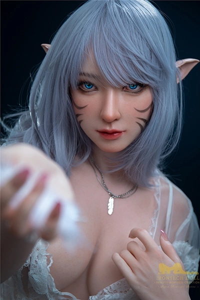 166cm Big Booty Blue Hair Fantasy Elf Ear Silicone Sex Doll S6 Candy Natural Skin