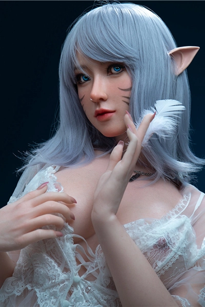166cm Big Booty Blue Hair Fantasy Elf Ear Silicone Sex Doll S6 Candy Natural Skin
