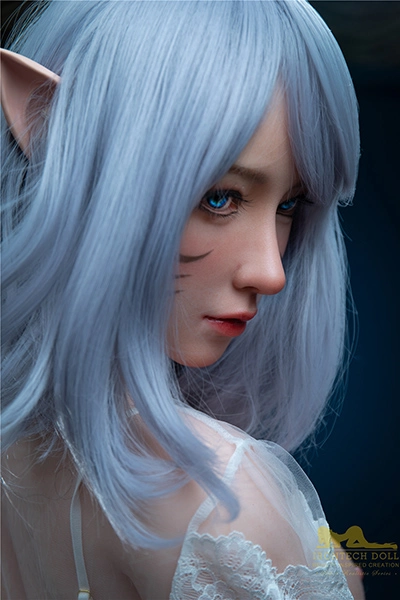 166cm Big Booty Blue Hair Fantasy Elf Ear Silicone Sex Doll S6 Candy Natural Skin