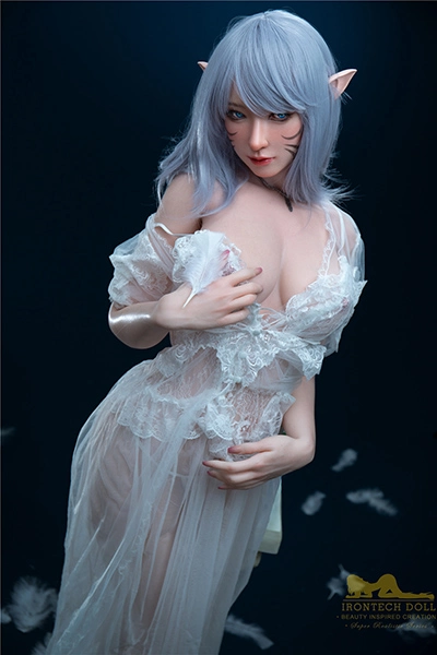 166cm Big Booty Blue Hair Fantasy Elf Ear Silicone Sex Doll S6 Candy Natural Skin