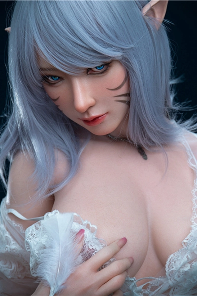 166cm Big Booty Blue Hair Fantasy Elf Ear Silicone Sex Doll S6 Candy Natural Skin