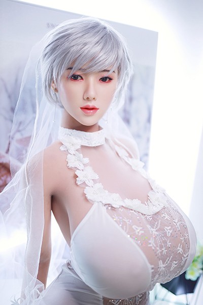 170cm Bulky Appealing White Short Hair Wedding Dress Up Tpe Milf Sex Doll