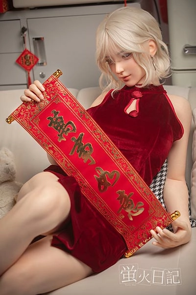 Firefly Diary 164cm G-cup Linglong Head Full Silicone Sex Doll With Body Make-up in Red Qipao