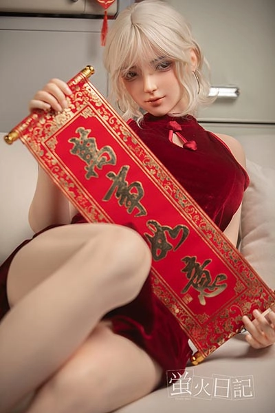 Firefly Diary 164cm G-cup Linglong Head Full Silicone Sex Doll With Body Make-up in Red Qipao Big Breast Sex Doll