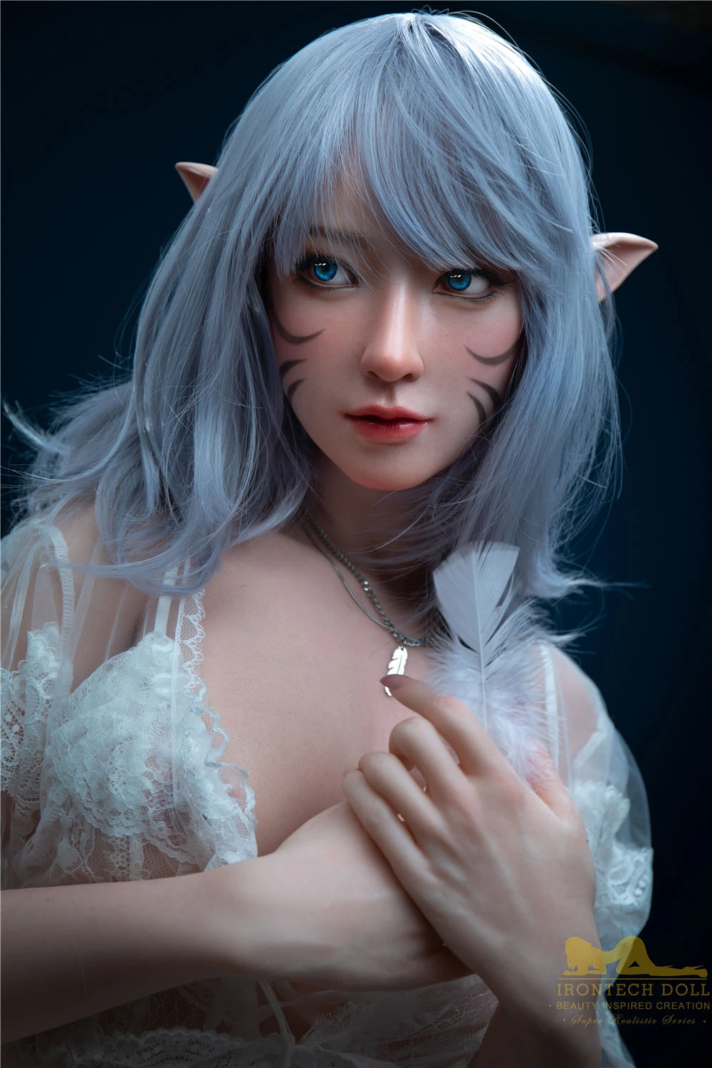 166cm Big Booty Blue Hair Fantasy Elf Ear Silicone Sex Doll S6 Candy Natural Skin