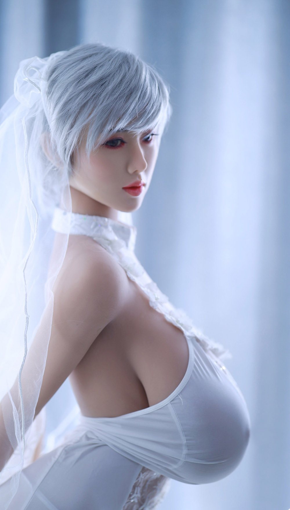 170cm Bulky Appealing White Short Hair Wedding Dress Up Tpe Milf Sex Doll