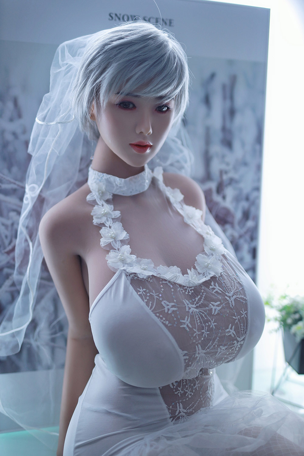 170cm Bulky Appealing White Short Hair Wedding Dress Up Tpe Milf Sex Doll